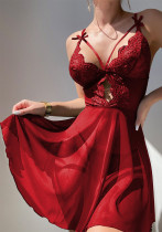 Sexy Red Lace Patchwork Mignight Chemise Lingerie