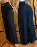 Solid Color Wide Leg High Rise Pants Loose Fit Slim Fit Bell Bottom Pants