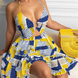 Women's Summer Sexy Cutout Halter Neck V-Neck Cake Dress