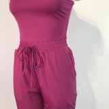Women's Sexy Solid Vest Drawstring Trousers Two-Piece Set For Women