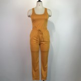 Women's Sexy Solid Vest Drawstring Trousers Two-Piece Set For Women