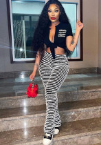 Women's Striped Trousers T-Shirt Set Summer Sexy Casual Two-Piece Set For Women