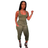 Women's Sexy Solid Vest Drawstring Trousers Two-Piece Set For Women