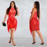 Women Solid mesh Beaded Dress