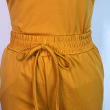 Women's Sexy Solid Vest Drawstring Trousers Two-Piece Set For Women