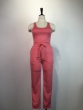 Women's Sexy Solid Vest Drawstring Trousers Two-Piece Set For Women