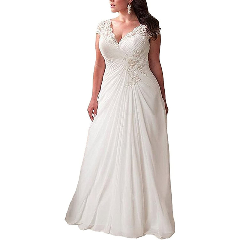 Wedding dress ivory white deep v-neck lace trailing main wedding dress(Processing time need 3-6 days)
