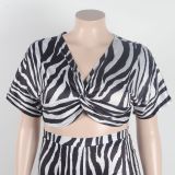 Sexy zebra print bootcut two-piece trouser suit