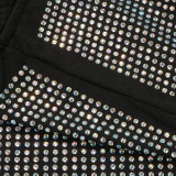 Sexy diamond-encrusted deep V-wrapped chest strap two-piece skirt set