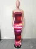 Women's Summer Sexy Off Shoulder Strapless Positioning Print Slit Dress