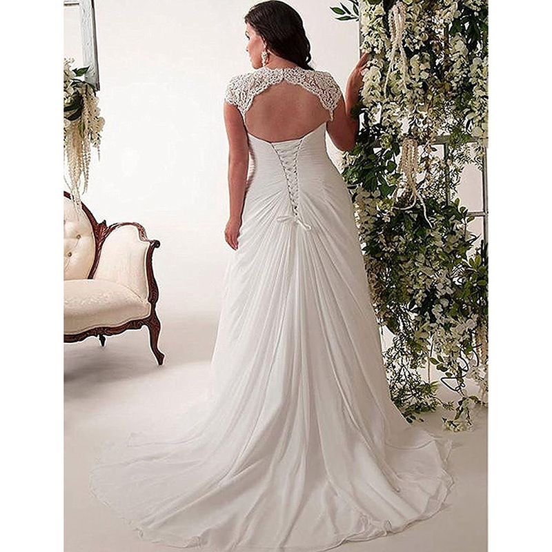 Wedding dress ivory white deep v-neck lace trailing main wedding dress(Processing time need 3-6 days)