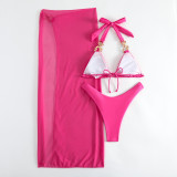 Bright diamond solid color mesh Three-Piece swimsuit bikini
