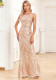 Women's Sleeveless Round Neck Luxury Rose Gold Party Dress Mermaid Glitter Long Plus Size Evening Gown
