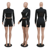 Casual Long Sleeve Top & Stylish Butt Lift Shorts Casual Set
