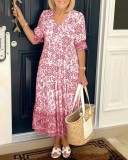 Summer Chic Career Long Floral Tie-Dye Print Plus Size Loose Versatile Dress for Women