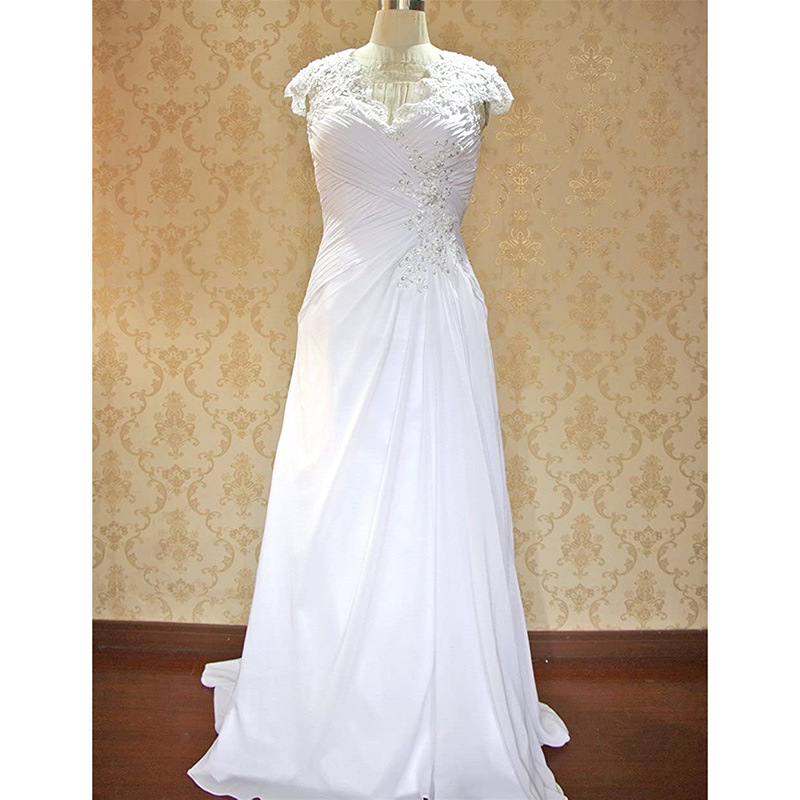 Wedding dress ivory white deep v-neck lace trailing main wedding dress(Processing time need 3-6 days)