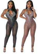 Sexy Cutout Beaded Sexy See-Through Zippered Jumpsuit Slim Fit Sleeveless Trousers Sexy Cutout Beaded Sexy See-Through Zippered Jumpsuit Slim Fit Sleeveless Trousers