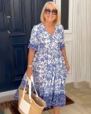 Summer Chic Career Long Floral Tie-Dye Print Plus Size Loose Versatile Dress for Women