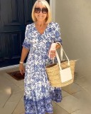 Summer Chic Career Long Floral Tie-Dye Print Plus Size Loose Versatile Dress for Women