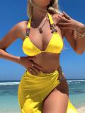 Bright diamond solid color mesh Three-Piece swimsuit bikini