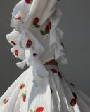 Women Ruffle Strawberry Print Long Sleeve Top and Skirt Two-Piece Set