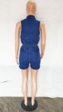 Women Slim Washed Ripped Zip Denim Jumpsuit