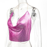 Women Sexy Sequin Backless Halter Neck Top