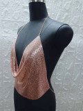 Women Sexy Sequin Backless Halter Neck Top