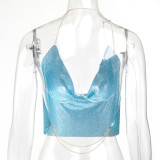 Women Sexy Sequin Backless Halter Neck Top