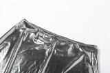 Women Summer Metallic Shiny Solid Round Neck Sleeveless Crop Top Bodycon Skirt Two-Piece Set
