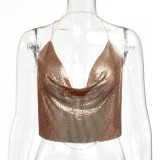 Women Sexy Sequin Backless Halter Neck Top