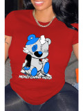 Plus Size Women Cartoon Print Round Neck T-Shirt