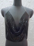 Women Sexy Sequin Backless Halter Neck Top