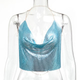 Women Sexy Sequin Backless Halter Neck Top