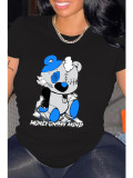 Plus Size Women Cartoon Print Round Neck T-Shirt