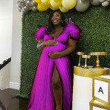 Womens Patchwork Mesh Slit Maternity Dress