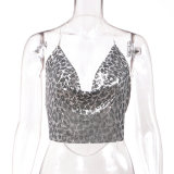 Women Sexy Sequin Backless Halter Neck Top