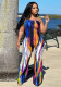 Summer Women sexy suspender print color contrast Jumpsuit