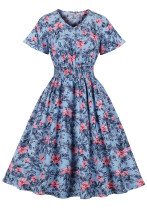 Women French V Neck Floral Maxi Dress