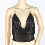 Women Sexy Sequin Backless Halter Neck Top
