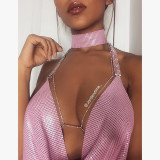 Women Sexy Sequin Backless Halter Neck Top