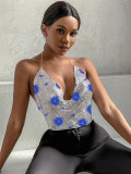 Women Sexy Sequin Backless Halter Neck Top