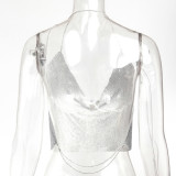 Women Sexy Sequin Backless Halter Neck Top