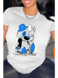 Plus Size Women Cartoon Print Round Neck T-Shirt