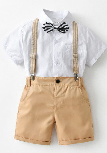 Children's Suit Boy's Short-Sleeved White Shirt Bow Tie Bib Shorts Suit Four-Piece Set