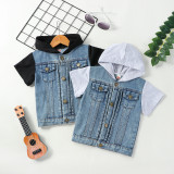 Summer Boys Single Breasted Hooded Short Sleeve Denim Jacket
