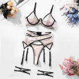 Sexy Women's See-Through Solid Color Sexy Bra Lingerie Set