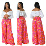 Women's Fashion Casual Graphic Print Wide Leg Pants With Pockets