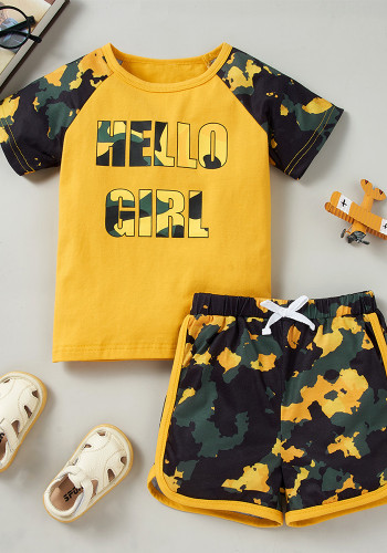 Summer Yellow Children's Clothes Children's Clothing Short-Sleeved T-Shirt Shorts Two Piece Set