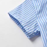 Boys Gentleman Suit Short Sleeve Striped Bow Tie Shirt Royal Blue Overalls Children's Day Clothing